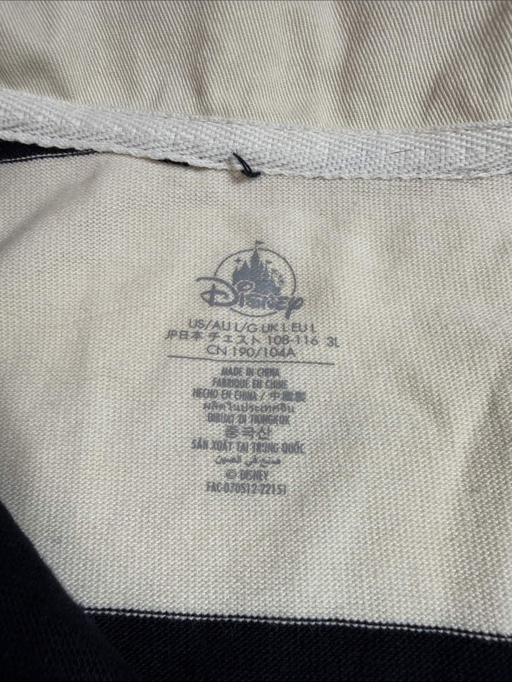 Disney Black and Cream Striped Polo Shirt with Embroidered Mickey Mouse - Picture 2 of 6